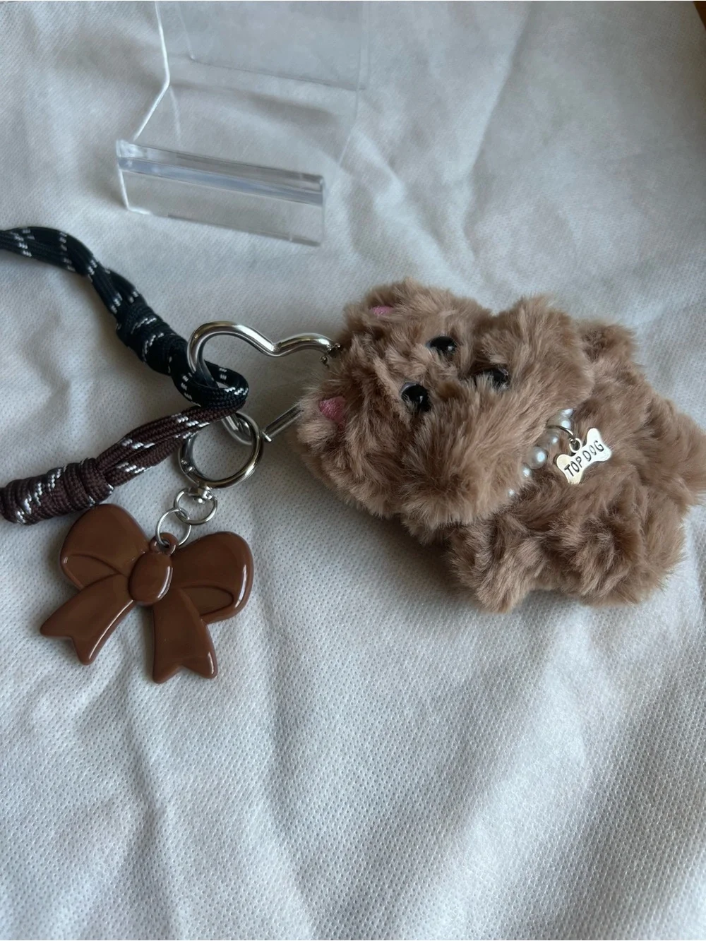 Fuzzy Brown Dog Keychain with 'Top Dog' Tag